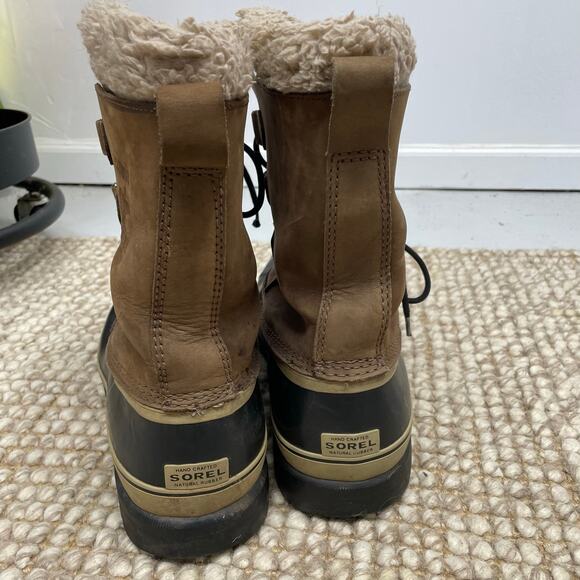SOREL Men's Caribou Waterproof Boots SZ 13 Tan Brown Leather Outdoor Winter GUC - Picture 10 of 12
